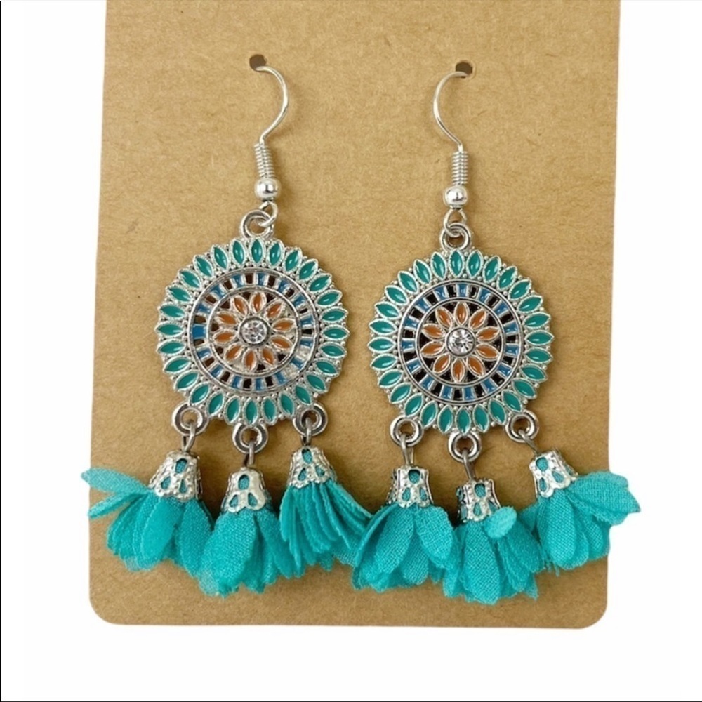 NEW Turquoise Floral Drop Dangle Earrings